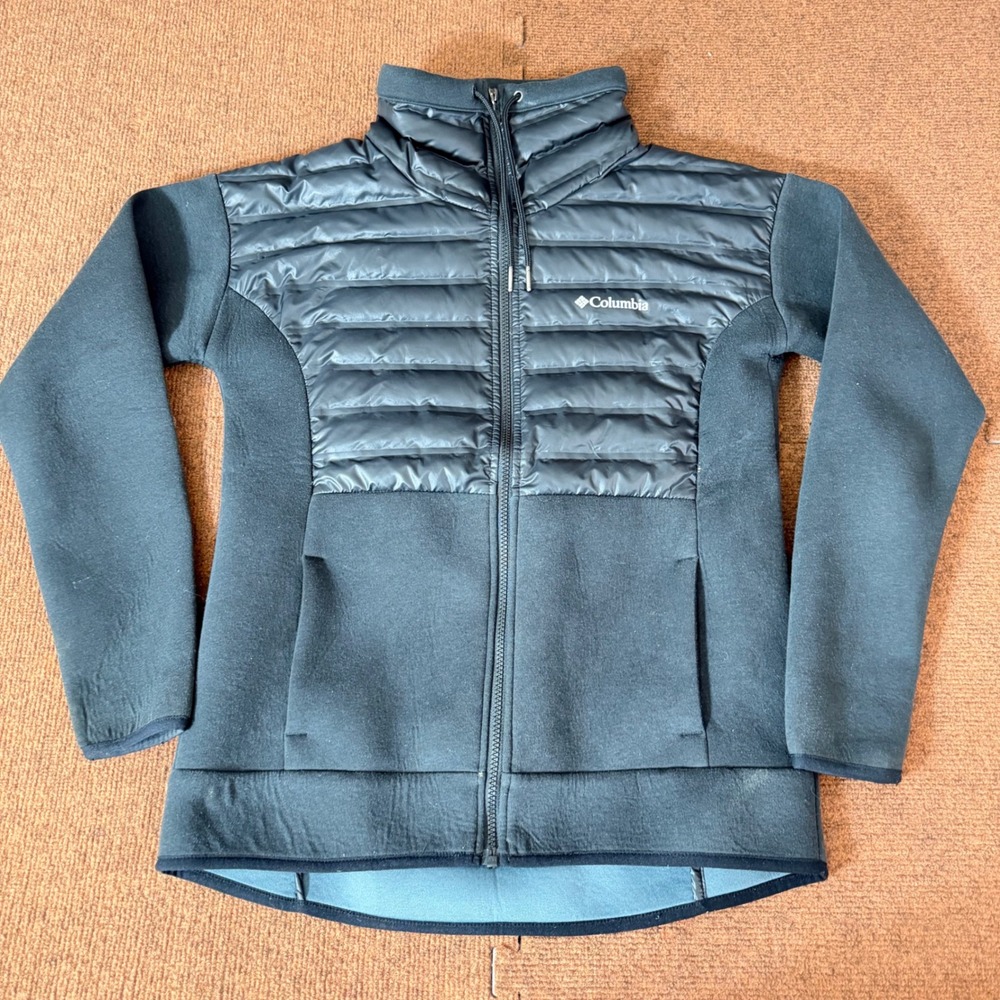 Columbia Womens Hybrid Down Puffer Knit Jacket Black‎ Full Zip Mock Neck Medium